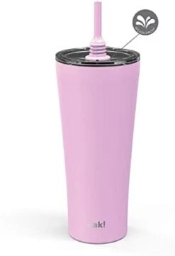 Alfalfa Stainless Steel Vacuum Insulated Double Wall Tumbler With Flexible Silicone Straw, Travel Tumbler With Splash Proof Lid Keeps Drinks Cold (18/8 SS, 30oz, Lilac) -Peugeot Shop 21 pTZAZ9oL. AC