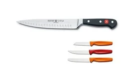 Wüsthof Classic Hollow Edge Carving Knife, 8-Inch, With Bonus Paring Knives, Black, (8854)