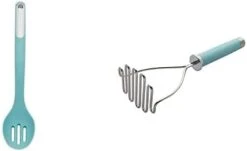 KitchenAid Gourmet Stainless Steel Wire Masher, 10.24-Inch, Aqua Sky & Silicone Tipped Stainless Steel Tongs, 10.26 Inch, Aqua Sky -Peugeot Shop 217TbvUgyyL. AC 2