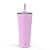 Alfalfa Stainless Steel Vacuum Insulated Double Wall Tumbler With Flexible Silicone Straw, Travel Tumbler With Splash Proof Lid Keeps Drinks Cold (18/8 SS, 30oz, Lilac)