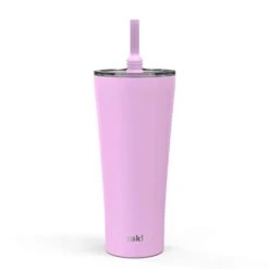 Alfalfa Stainless Steel Vacuum Insulated Double Wall Tumbler With Flexible Silicone Straw, Travel Tumbler With Splash Proof Lid Keeps Drinks Cold (18/8 SS, 30oz, Lilac)