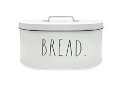 Bread Box - Bread Box For Kitchen Countertop - 15" X 8" X 10" - Rustic White Metal Vintage Farmhouse Breadbox - Counter Storage Container For Fresh Homemade Loaf, Bagels, Cookies