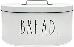 Bread Box - Bread Box For Kitchen Countertop - 15" X 8" X 10" - Rustic White Metal Vintage Farmhouse Breadbox - Counter Storage Container For Fresh Homemade Loaf, Bagels, Cookies -Peugeot Shop 21HMnMneK6L. AC