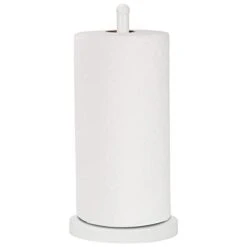 Paper Towel Holder 1.8 LBS Heavy Weighted Base Sturdy Metal Paper Towel Dispenser Kitchen Steady Bathroom Towel Roll Stand Organizer Paper Roll Holder For Countertop Matte White(A075)