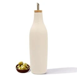 Ceramic Olive Oil Dispenser Bottle, White Oil Dispenser Bottle For Kitchen, Large Capacity 16.9oz Oil And Vinegar Bottles Dispenser, Oil Container, Kitchen Bottle For Oil Vinegar Syrups(W)