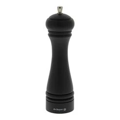 De Buyer JAVA Salt Mill, Matte Black - 8.25” - Stainless Steel & Beechwood - Includes Knob To Adjust Grind Size - Corrosion Resistant - Made In France