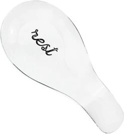 Farmhouse White Spoon Rest, Distressed Enamel Ceramic Spoon Holder In Rustic Style