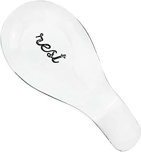 Farmhouse White Spoon Rest, Distressed Enamel Ceramic Spoon Holder In Rustic Style 1 Farmhouse White Spoon Rest, Distressed Enamel Ceramic Spoon Holder In Rustic Style