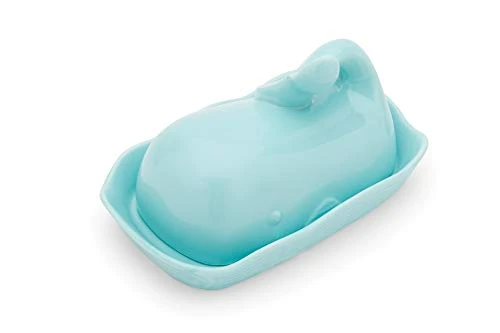 Whale Ceramic Butter Dish With Lid, 7", Aqua Blue 6 Whale Ceramic Butter Dish With Lid, 7", Aqua Blue - Image 6