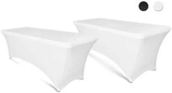 6ft Tablecloth Rectangular Spandex Linen - Black Table Cloth Fitted Cover For 6 Foot Folding Table, Wedding Linens Banquet Cloths Rectangle Covers (2 Pack) -Peugeot Shop 21Voc582zkL. AC