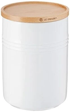 Le Creuset Stoneware Canister With Wood Lid, 2.5 Qt. (5.5" Diameter), White