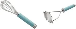 KitchenAid Gourmet Stainless Steel Wire Masher, 10.24-Inch, Aqua Sky & Silicone Tipped Stainless Steel Tongs, 10.26 Inch, Aqua Sky -Peugeot Shop 21YrpgrHAnL. AC