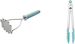 KitchenAid Gourmet Stainless Steel Wire Masher, 10.24-Inch, Aqua Sky & Silicone Tipped Stainless Steel Tongs, 10.26 Inch, Aqua Sky -Peugeot Shop 21d6NXqUKtL. AC