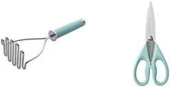 KitchenAid Gourmet Stainless Steel Wire Masher, 10.24-Inch, Aqua Sky & Silicone Tipped Stainless Steel Tongs, 10.26 Inch, Aqua Sky -Peugeot Shop 21eSIu6HYSL. AC 2