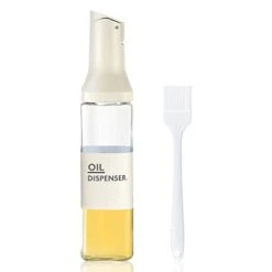 Cooking Olive Oil Dispenser With Brush, 17OZ Glass Oil And Vinegar Dispenser, Light Gray Drip Free Spout Oil Bottle, Food Grade Soy Sauce Storage Container For Kitchen