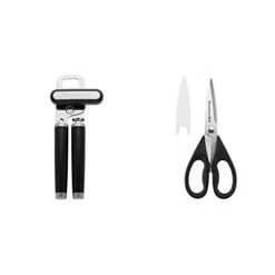 KitchenAid Classic Multifunction Can Opener/Bottle Opener, 8.34-Inch, Black & All Purpose Shears With Protective Sheath, One Size, Black