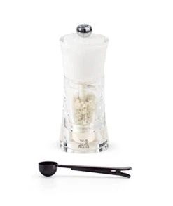 Peugeot Molene Grey “Wet” Salt Mill, 5-1/2" White. Ceramic Mechanism - With Stainless Steel Spice Scoop/Bag Clip