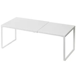 Nxconsu Expandable Cabinet Shelf Organizer Storage Rack Shelf Riser For Kitchen Pantry Cupboard Bathroom Under Sink Countertop Desktop Space Saver Freestanding Stackable Heavy Duty Flat Edge White