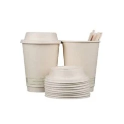 12oz Certified Compostable Coffee Cups By Living Balance | 75 Cups With Bagasse Lids, Stirrers, And Integrated Sleeves -Peugeot Shop 21vTX58foPL
