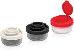 Alt And Pepper Shakers Moisture Proof Mini Salt Shaker To Go Camping Picnic Outdoors Kitchen Lunch Boxes Travel Spice Set Clear With Colored Lids Plastic Airtight Spice Jar Dispenser (Small, 3 Pack) -Peugeot Shop 310GwI7cydL. AC