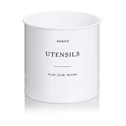 Farmhouse Kitchen Utensil Holder (Jumbo Size - 7" X 7β) - Large Utensil Caddy For Countertop, Utensil Holder For Kitchen Counter Decor, Utensil Organizer (White)