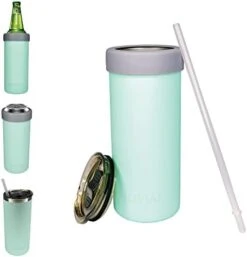 2-in-1 Stainless Steel Can Cooler Insulated For All 24&25 Oz Cans, Beer Can Cooler,seltzer Can Coozie, Can Insulator,and Work As A Iced Coffee Tumbler With Lid And Straw(Seafoam) -Peugeot Shop 3129YwQzISL. AC