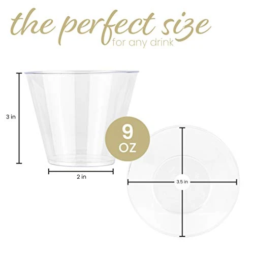 9 Oz Disposable Plastic Party Cups,Old Fashioned Designed Tumblers, 100 Count, Crystal Clear 2 9 Oz Disposable Plastic Party Cups,Old Fashioned Designed Tumblers, 100 Count, Crystal Clear - Image 2