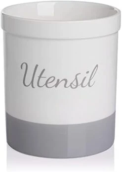 Kitchen Utensil Holder, 7.2" Ceramic Utensil Crock For Cooking Countertop, Housewarming, Wedding, Birthday Gift (Gray) -Peugeot Shop 312RjBQW6TL. AC