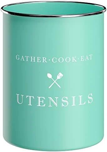 White Utensil Holder For Kitchen Countertop, Farmhouse Metal Utensil Crock, Rustic Country Decorative Kitchen Utensil Caddy Large, 5.5x6.75 11 White Utensil Holder For Kitchen Countertop, Farmhouse Metal Utensil Crock, Rustic Country Decorative Kitchen Utensil Caddy Large, 5.5x6.75 - Image 11