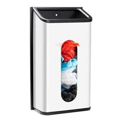 Wall Mount Grocery Bag Holder,Trash Bag Holder,Bag Dispenser For Plastic Bags With Extra-Wide & Easy-Access Openings, Anti-Fingerprint And Rustproof Matte White Finish