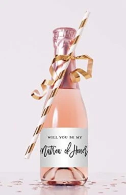 Will You Be My Bridesmaid Proposal Mini Champagne Bottle Labels - Set Of 12 (Black) -Peugeot Shop 314RyRC1GkL