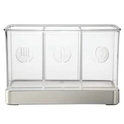 Plastic Cutlery Storage Organizer Caddy Bin For Kitchen Table, Cabinet Or Pantry - Holds Forks, Knives, Spoons, Serving Utensils - Indoor Or Outdoor Use, 3 Sections - Clear/Chrome -Peugeot Shop 314buezkImL