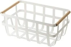 Yamazaki AMAZAKI Home 2507 Storage Basket-Dual Handle Organizer, One Size, White & Storage Basket - Wood Handle Organizer, White, White, Small -Peugeot Shop 314hFrjlu L. AC