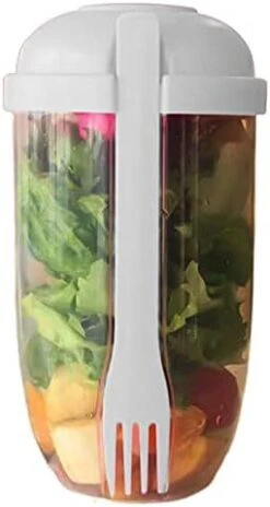 Keep Fit Salad Meal Shaker Cup, 33.8 Oz Fresh Salad Cup With Fork And Salad Dressing Holder, Fresh Salad To Go Container Set Portable Fruit And Vegetable Salad Cups Container- Eat Healthy (Pink+Green) -Peugeot Shop 314plpZKqML. AC