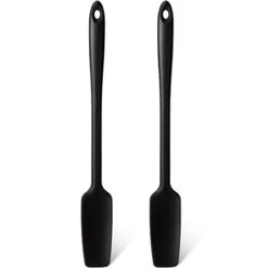 Long Handle Silicone Jar Spatula Kitchen Scraper Spatula Non-Stick Rubber Scraper Silicone Scraper For Jars, Smoothies, Blenders Cooking Baking Stirring Mixing (Black,2 Pieces)