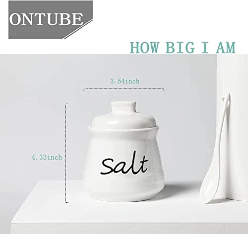 Ceramic Salt Bowl With Lid And Spoon 12oz (White) 3 Ceramic Salt Bowl With Lid And Spoon 12oz (White) - Image 3