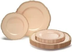 " OCCASIONS " 120 Plates Pack,(60 Guests) Heavyweight Premium Wedding Party Disposable Plastic Plates Set -60 X 10.25'' Dinner + 60 X 7.5'' Salad/Dessert (Rochelle Seafoam/Mint And Gold)) -Peugeot Shop 315QcakrADL. AC