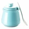 Sugar Container, Sugar Bowl With Lid And Spoon, Ceramic Sugar Packet Holder For Coffee Bar, Countertop, Salt Bowl Salt Container,Teal Kitchen Accessories And Decor, 12oz