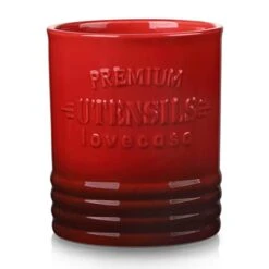 Intage Utensil Holder For Kitchen Countertop, LOVECASA 7.2” Large Ceramic Utensil Crock For Home Décor, Farmhouse Utensil Vase For Mother's Day, Housewarming, Wedding, Birthday Gift - Gradient Red