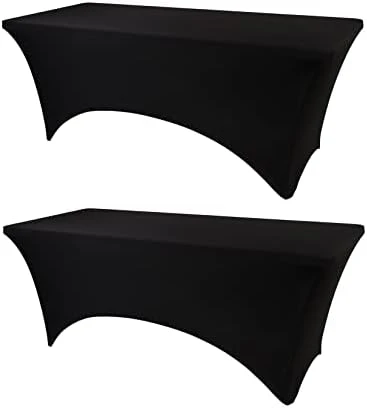 Stretch Spandex Table Cover, Fitted Table Clothes For 6 Foot Rectangle Tables, Black Table Cloths For Parties, Banquet And Festival (Black, 6FT) 4 Stretch Spandex Table Cover, Fitted Table Clothes For 6 Foot Rectangle Tables, Black Table Cloths For Parties, Banquet And Festival (Black, 6FT) - Image 4