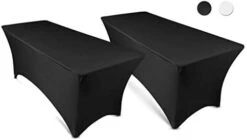6ft Tablecloth Rectangular Spandex Linen - Black Table Cloth Fitted Cover For 6 Foot Folding Table, Wedding Linens Banquet Cloths Rectangle Covers (2 Pack) -Peugeot Shop 316QPEHY5vL. AC