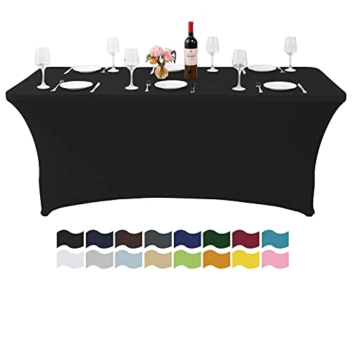 6Ft Table Cover Table Cloths For Parties Spandex Party Patio Fitted Table Covers For 6 Foot Tables Rectangle Tablecloths In Bulk For Wedding(Black) 1 6Ft Table Cover Table Cloths For Parties Spandex Party Patio Fitted Table Covers For 6 Foot Tables Rectangle Tablecloths In Bulk For Wedding(Black)