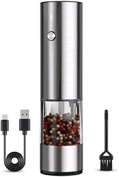 [Upgraded Larger Capacity] Electric Salt And Pepper Grinder Set Rechargeable With LED Lights - Stainless Steel Automatic Pepper Grinder And Salt Grinder Refillable With 6 Adjustable Coarseness -Peugeot Shop 316apbDLP6L. AC