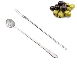 Long Handle Olive Spoon And Pickle Fork Jars Serving Spoon And Fork Set,Stainless Steel Food Picker For Pickle Cucumber Arugula