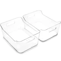 | Plastic Organizer Bins, Large - 2 Pack, Clear | The SOHO Collection | Multi-Use Organizer Bins | Pantry Organizer & Freezer Organizer | Plastic Storage Container | Bins For Home & Kitchen Org