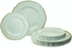 " OCCASIONS " 120 Plates Pack,(60 Guests) Heavyweight Premium Wedding Party Disposable Plastic Plates Set -60 X 10.25'' Dinner + 60 X 7.5'' Salad/Dessert (Rochelle Seafoam/Mint And Gold)) -Peugeot Shop 318 q4qmRqL. AC