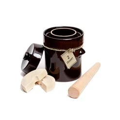 Fermentation Crock Jar 1/2 Gallon - Ceramic Sauerkraut Fermenting Crock With Lid And Weights - 2 Liter Fermentation Jar For Pickling Kimchi, Sauerkraut, Pickles, Vegetables, Kombucha
