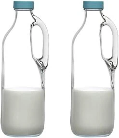 2 Pc 47oz Clear Glass Milk Bottles Glass Pitcher With Handle And Lids - Airtight Milk Container For Refrigerator Jug Water Juice Heavy Milk Bottle Liquid Containers For Kitchen -Peugeot Shop 318j4hdgCSL. AC