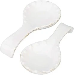 Stove Top White Ceramic Spoon Rest With Beaded Design, Modern Farmhouse Counter Spatula Utensil Holder Cradle, Set Of 2 -Peugeot Shop 319FXvhJRgL. AC