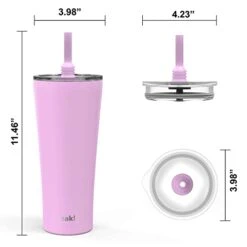 Alfalfa Stainless Steel Vacuum Insulated Double Wall Tumbler With Flexible Silicone Straw, Travel Tumbler With Splash Proof Lid Keeps Drinks Cold (18/8 SS, 30oz, Lilac) -Peugeot Shop 31AMc4uOa2L